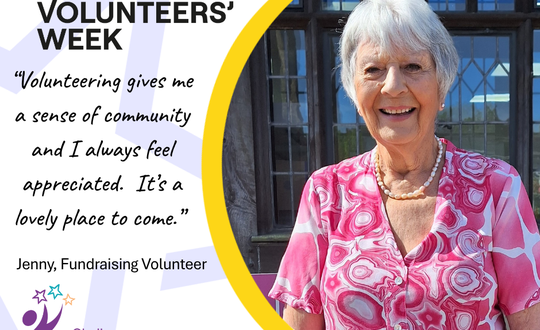 Female volunteer with a quote.