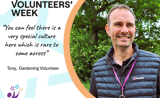 Male volunteer with a quote.