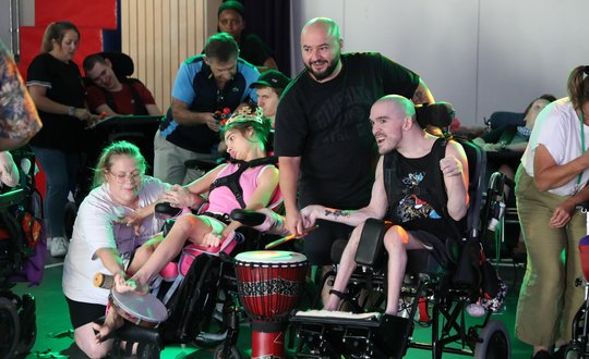 A group playing instruments.