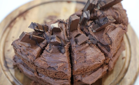 Chocolate Cake topped with Kit Kats.